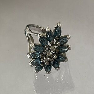Vintage 18k GE Silver ring Sapphire and CZ or diamonds sz 6